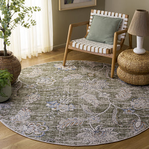 Safavieh Grove Round Green And Ivory Floral Rug — Power-Loomed In Turkey, Low-Profile 3/8" Pile, Durable 6'-7" x 6'-7" GOV634Y-7R