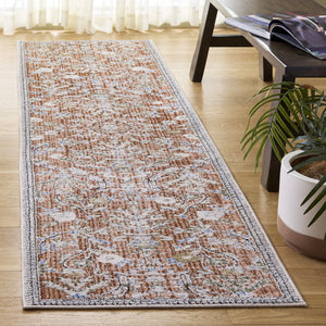 Safavieh Grove Runner Rug In Rust And Blue Floral Motif — Low-Profile Power-Loomed Durability For Halls 2'-2" x 8'-0" GOV636P-28