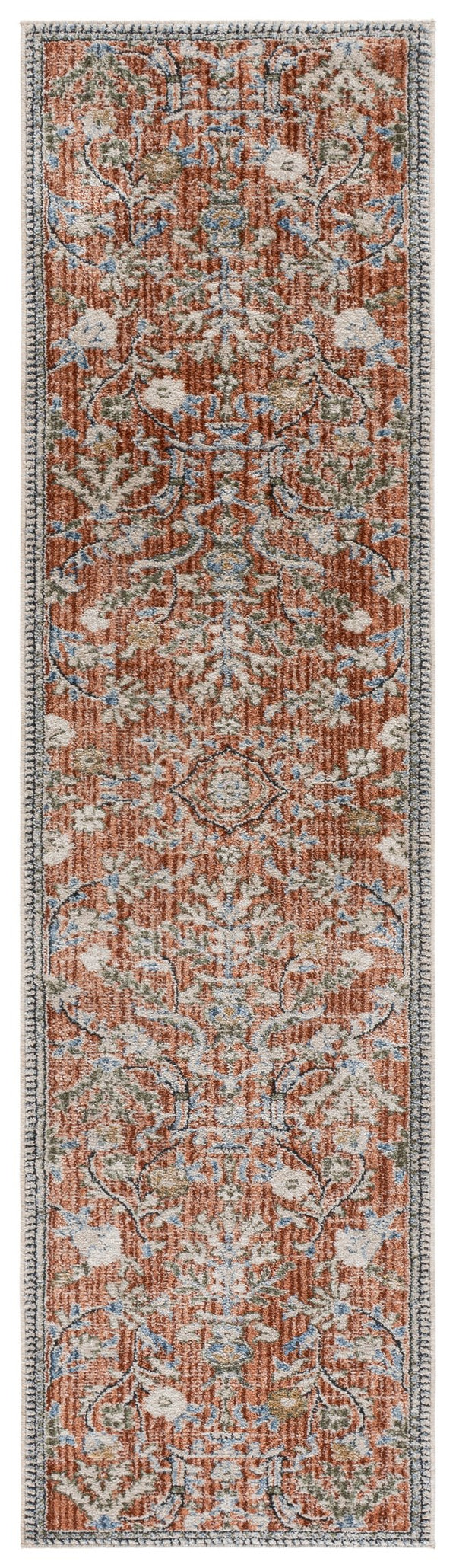 Safavieh Grove Runner Rug In Rust And Blue Floral Motif — Low-Profile Power-Loomed Durability For Halls 2'-2" x 8'-0" GOV636P-28