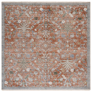 Safavieh Grove Vintage Floral Square Rug In Rust And Blue — Low-Pile, Durable Power-Loomed Turkish Construction 6'-7" x 6'-7" GOV636P-7SQ