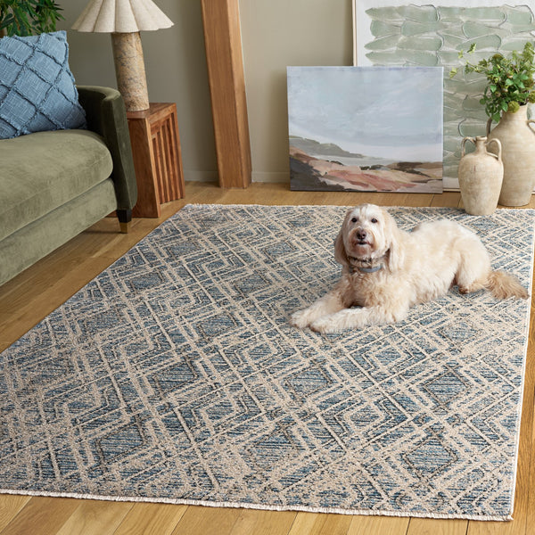 Safavieh Grove Round Blue Ivory Area Rug — Low‑Profile, Stain‑Resistant Polypropylene Blend With Soft Sheen 6'-7" x 6'-7" GOV680M-7R