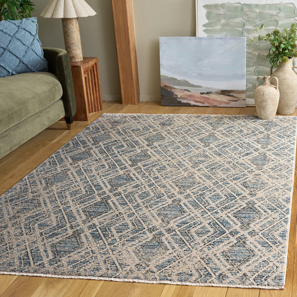 Safavieh Grove Modern Blue & Ivory Square Rug — Low-Profile Power-Loomed Turkish Fiber Rug, Durable Elegance 6'-7" x 6'-7" GOV680M-7SQ