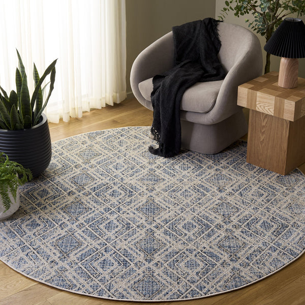 Safavieh Grove Modern Blue & Ivory Square Rug — Low-Profile Power-Loomed Turkish Fiber Rug, Durable Elegance 6'-7" x 6'-7" GOV680M-7SQ