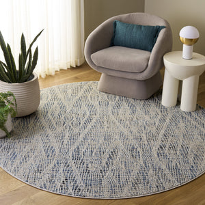 Safavieh Grove Modern Blue And Beige Area Rug — Low-Profile, Stain-Resistant Power-Loomed Turkish Design For Versatile Living Space Elegance 6'-7" x 6'-7" GOV684M-7SQ