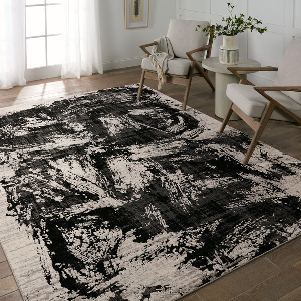 Jaipur Living Graphite Dusk Gra02 Powerloomed Machinemade 100% Polyester Abstract Abstract Indoor Rug Black, Cream 100% Polyester Rug155188