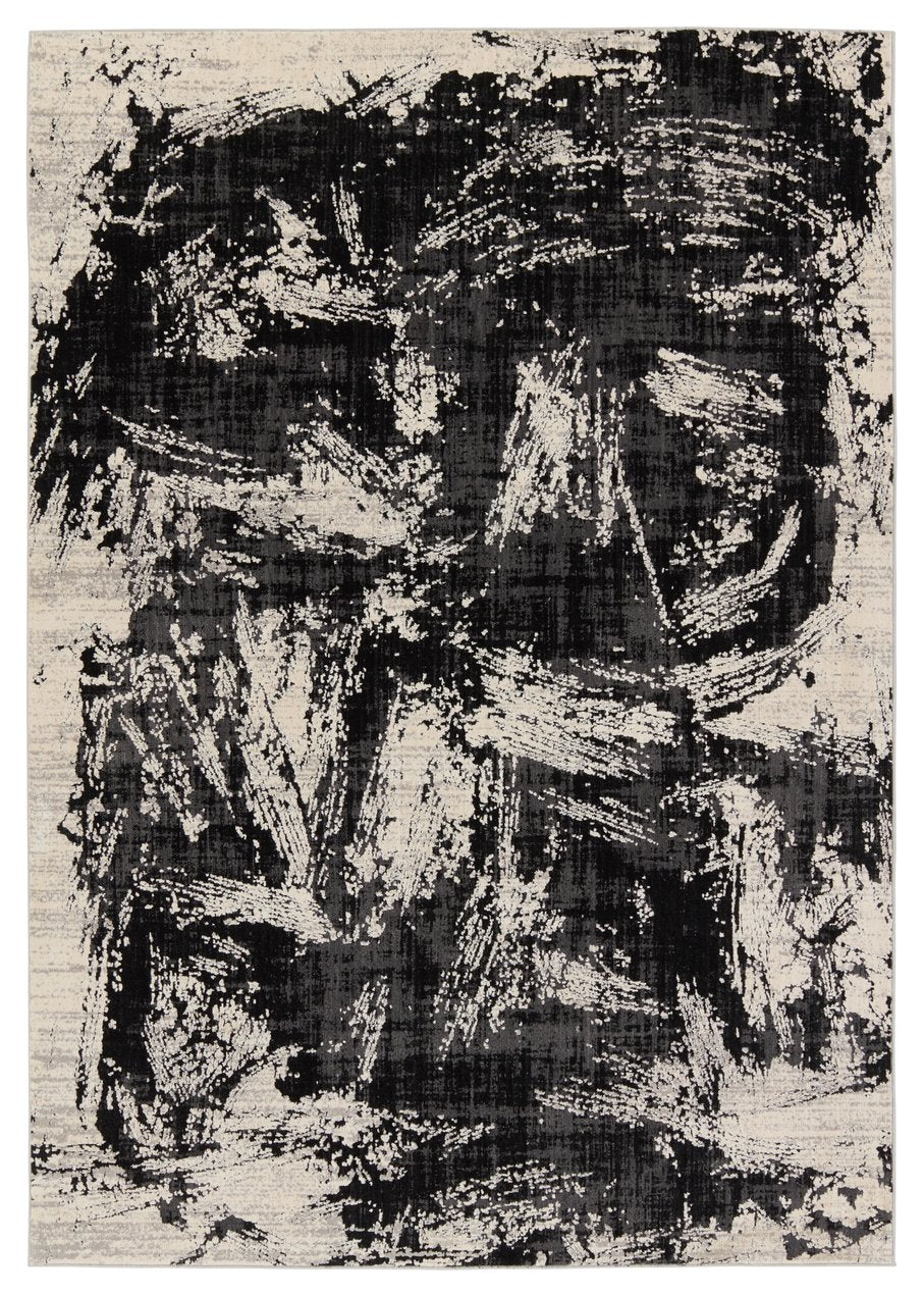 Jaipur Living Graphite Dusk Gra02 Powerloomed Machinemade 100% Polyester Abstract Abstract Indoor Rug Black, Cream 100% Polyester Rug155188