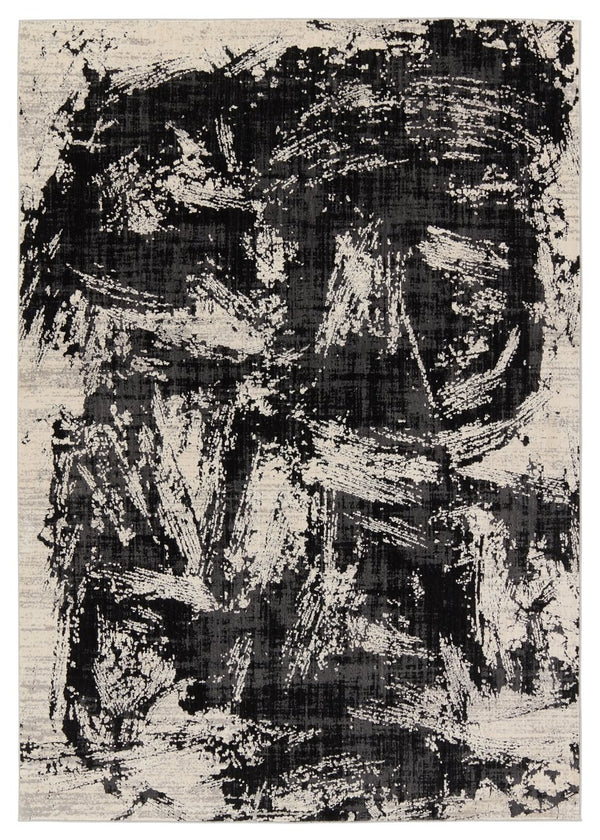 Jaipur Living Graphite Dusk Gra02 Powerloomed Machinemade 100% Polyester Abstract Abstract Indoor Rug Black, Cream 100% Polyester Rug155188