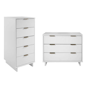 Manhattan Comfort Granville Modern 2 Piece - Tall Narrow and Standard Dresser White GRAN011