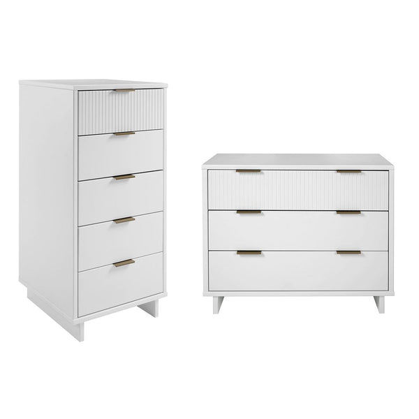 Manhattan Comfort Granville Modern 2 Piece - Tall Narrow and Standard Dresser White GRAN011