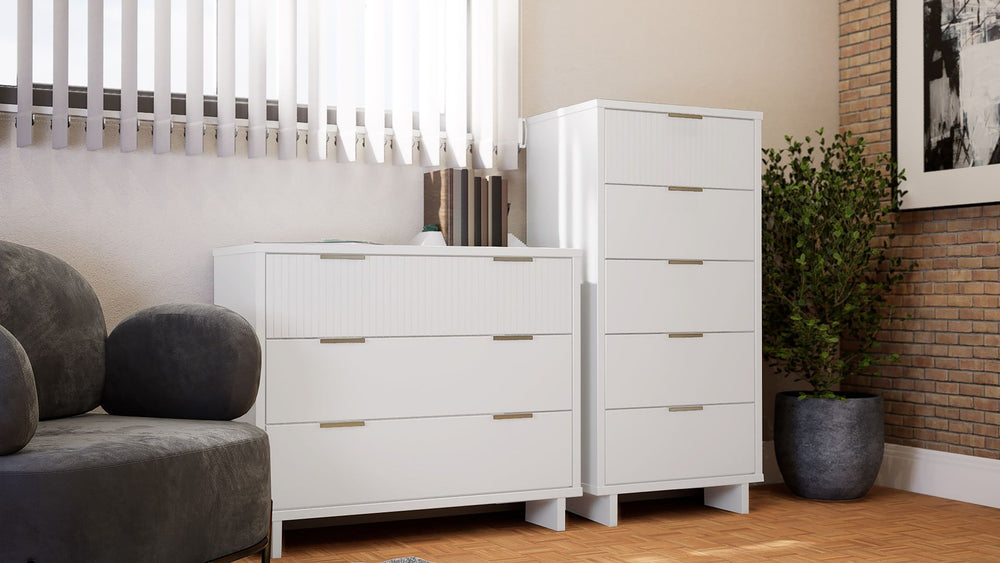 Manhattan Comfort Granville Modern 2 Piece - Tall Narrow and Standard Dresser White GRAN011