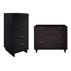 Manhattan Comfort Granville Modern 2 Piece - Tall Narrow and Standard Dresser Black GRAN012