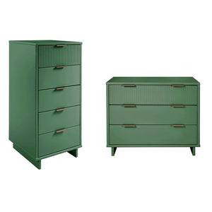 Manhattan Comfort Granville Modern 2 Piece - Tall Narrow and Standard Dresser Sage Green GRAN013
