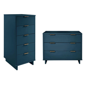 Manhattan Comfort Granville Modern 2 Piece - Tall Narrow and Standard Dresser Midnight Blue GRAN014