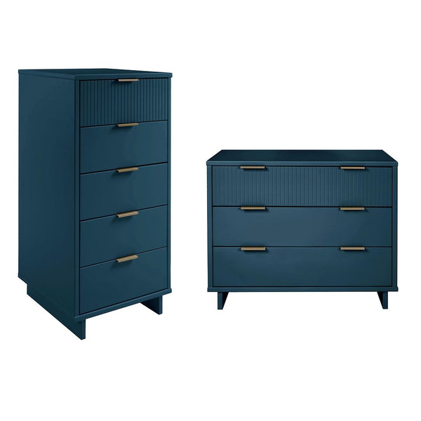 Manhattan Comfort Granville Modern 2 Piece - Tall Narrow and Standard Dresser Midnight Blue GRAN014