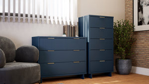 Manhattan Comfort Granville Modern 2 Piece - Tall Narrow and Standard Dresser Midnight Blue GRAN014