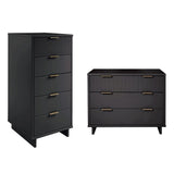 Manhattan Comfort Granville Modern 2 Piece - Tall Narrow and Standard Dresser Dark Grey GRAN015