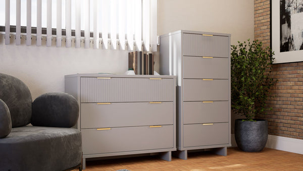 Manhattan Comfort Granville Modern 2 Piece - Tall Narrow and Standard Dresser Light Grey GRAN016