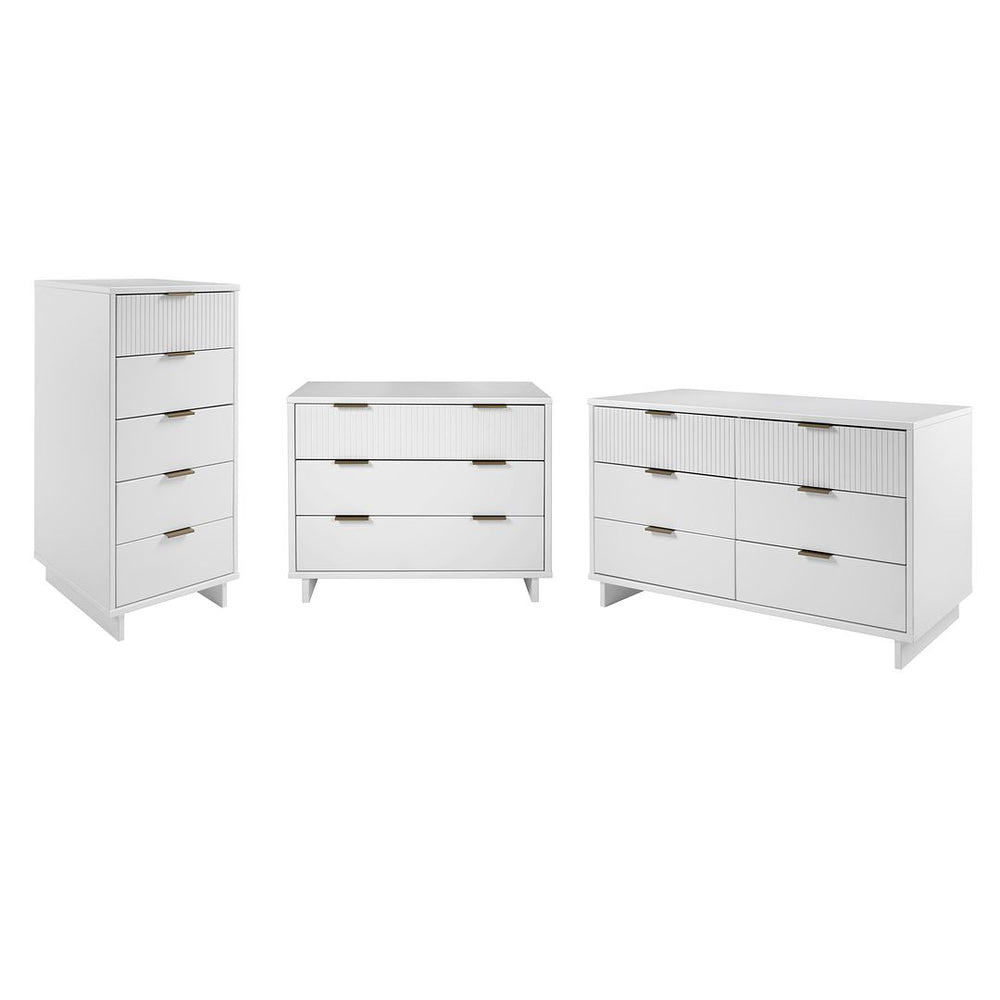 Manhattan Comfort Granville Modern 3 Piece Dresser Set - Tall Narrow, Standard, Double Dresser White GRAN031