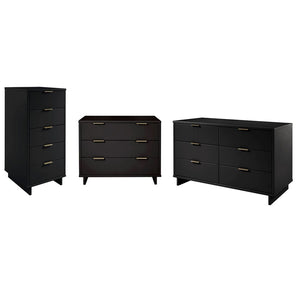 Manhattan Comfort Granville Modern 3 Piece Dresser Set - Tall Narrow, Standard, Double Dresser Black GRAN032