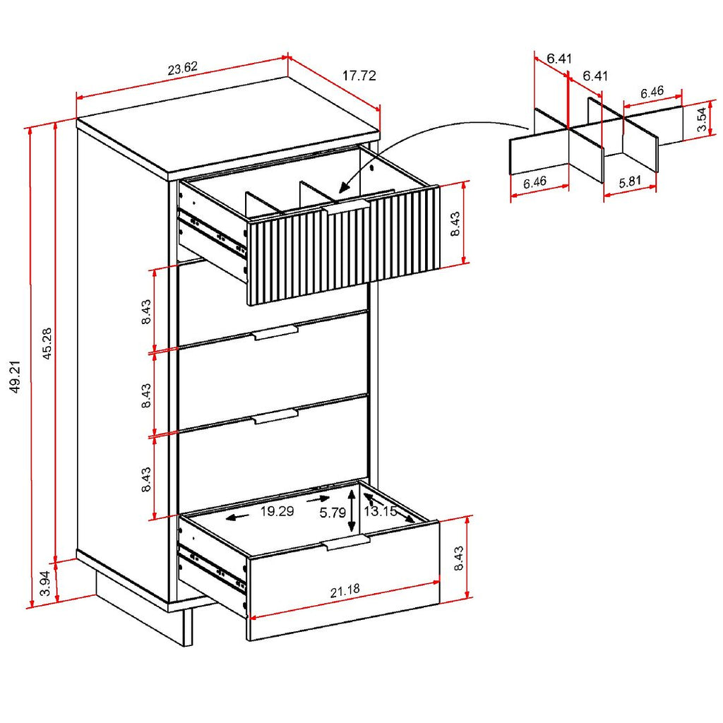 Manhattan Comfort Granville Modern 3 Piece Dresser Set - Tall Narrow, Standard, Double Dresser Black GRAN032