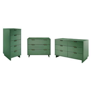 Manhattan Comfort Granville Modern 3 Piece Dresser Set - Tall Narrow, Standard, Double Dresser Sage Green GRAN033