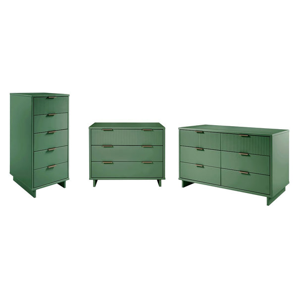 Manhattan Comfort Granville Modern 3 Piece Dresser Set - Tall Narrow, Standard, Double Dresser Sage Green GRAN033