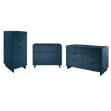 Manhattan Comfort Granville Modern 3 Piece Dresser Set - Tall Narrow, Standard, Double Dresser Midnight Blue GRAN034