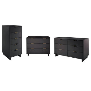 Manhattan Comfort Granville Modern 3 Piece Dresser Set - Tall Narrow, Standard, Double Dresser Dark Grey GRAN035