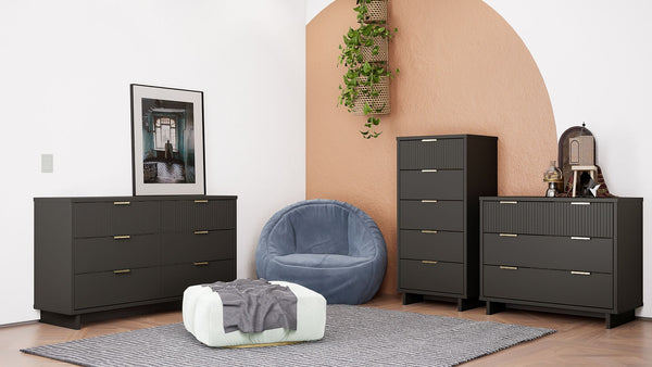 Manhattan Comfort Granville Modern 3 Piece Dresser Set - Tall Narrow, Standard, Double Dresser Dark Grey GRAN035