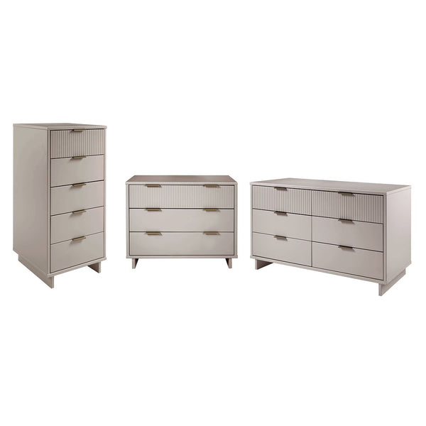 Manhattan Comfort Granville Modern 3 Piece Dresser Set - Tall Narrow, Standard, Double Dresser Light Grey GRAN036