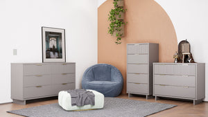 Manhattan Comfort Granville Modern 3 Piece Dresser Set - Tall Narrow, Standard, Double Dresser Light Grey GRAN036
