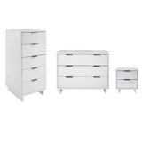 Manhattan Comfort Granville Modern 3 Piece Dresser Set - Tall Narrow, Standard Dresser and Nightstand White GRAN051