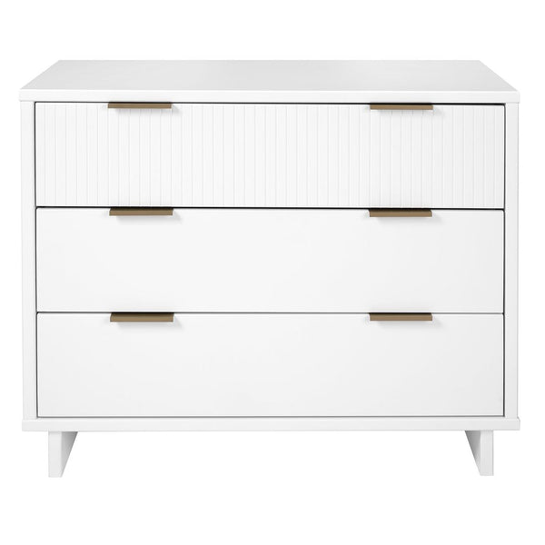 Manhattan Comfort Granville Modern 3 Piece Dresser Set - Tall Narrow, Standard Dresser and Nightstand White GRAN051