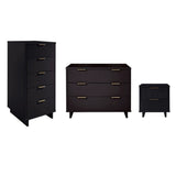 Manhattan Comfort Granville Modern 3 Piece Dresser Set - Tall Narrow, Standard Dresser and Nightstand Black GRAN052