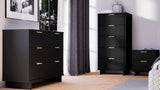 Manhattan Comfort Granville Modern 3 Piece Dresser Set - Tall Narrow, Standard Dresser and Nightstand Black GRAN052