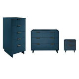 Manhattan Comfort Granville Modern 3 Piece Dresser Set - Tall Narrow, Standard Dresser and Nightstand Midnight Blue GRAN054