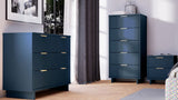 Manhattan Comfort Granville Modern 3 Piece Dresser Set - Tall Narrow, Standard Dresser and Nightstand Midnight Blue GRAN054