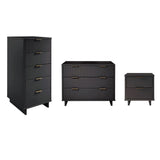 Manhattan Comfort Granville Modern 3 Piece Dresser Set - Tall Narrow, Standard Dresser and Nightstand Dark Grey GRAN055