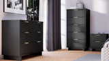 Manhattan Comfort Granville Modern 3 Piece Dresser Set - Tall Narrow, Standard Dresser and Nightstand Dark Grey GRAN055