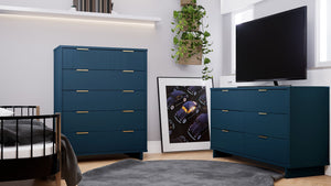 Manhattan Comfort Granville Modern Chest and Double Dresser Midnight Blue GRAN064