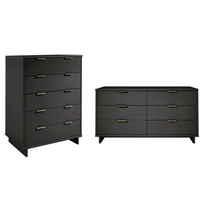 Manhattan Comfort Granville Modern Chest and Double Dresser Dark Grey GRAN065
