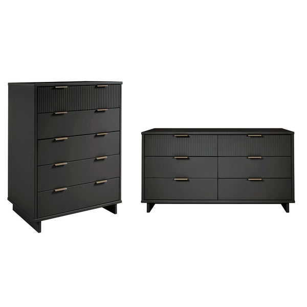 Manhattan Comfort Granville Modern Chest and Double Dresser Dark Grey GRAN065