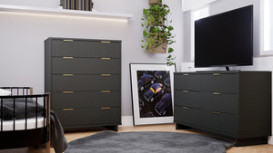 Manhattan Comfort Granville Modern Chest and Double Dresser Dark Grey GRAN065