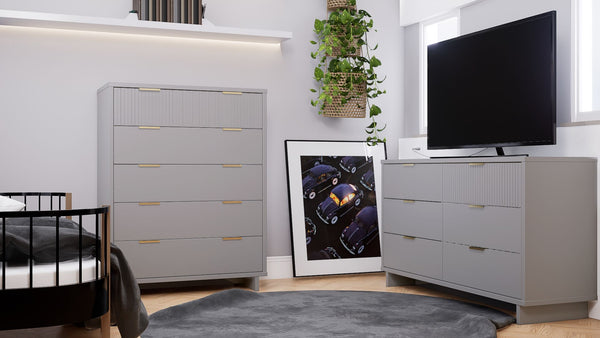 Manhattan Comfort Granville Modern Chest and Double Dresser Light Grey GRAN066