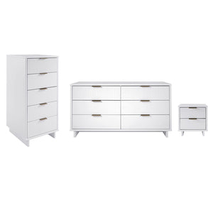 Manhattan Comfort Granville Modern 3 Piece Dresser Set - Tall Narrow, Double Dresser, and Nightstand White GRAN071