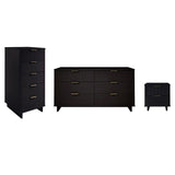 Manhattan Comfort Granville Modern 3 Piece Dresser Set - Tall Narrow, Double Dresser, and Nightstand Black GRAN072