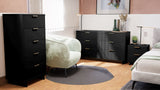 Manhattan Comfort Granville Modern 3 Piece Dresser Set - Tall Narrow, Double Dresser, and Nightstand Black GRAN072