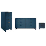 Manhattan Comfort Granville Modern 3 Piece Dresser Set - Tall Narrow, Double Dresser, and Nightstand Midnight Blue GRAN074