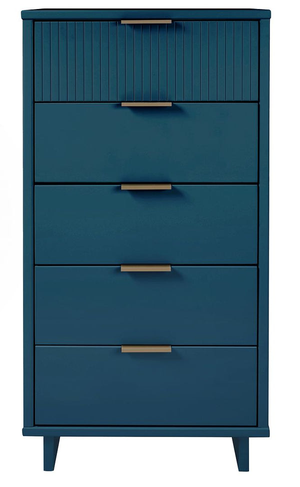 Manhattan Comfort Granville Modern 3 Piece Dresser Set - Tall Narrow, Double Dresser, and Nightstand Midnight Blue GRAN074