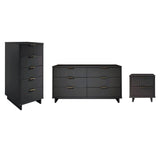 Manhattan Comfort Granville Modern 3 Piece Dresser Set - Tall Narrow, Double Dresser, and Nightstand Dark Grey GRAN075